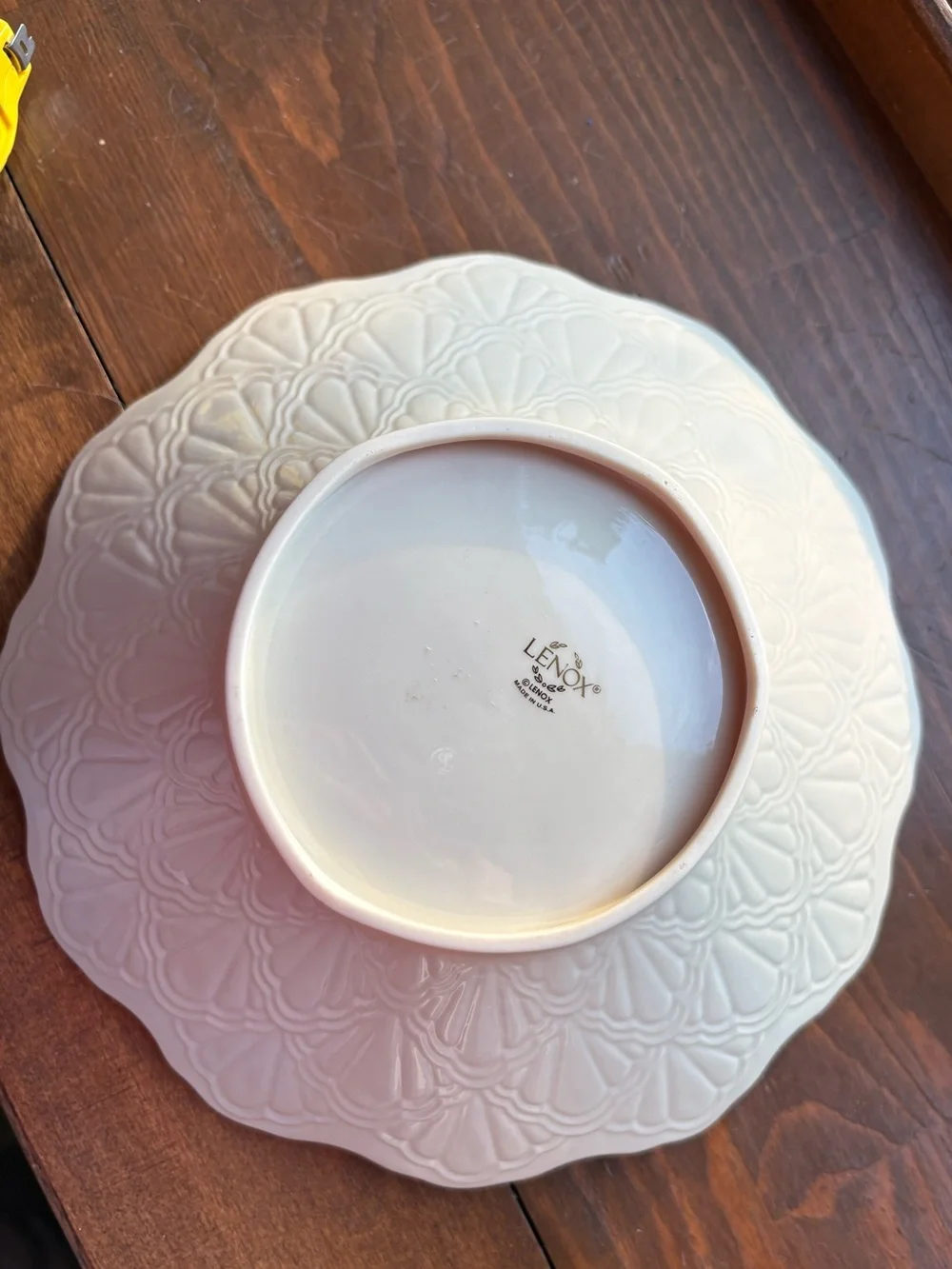 Lenox White Embossed Ceramic Serving Bowl with Gold Trim
